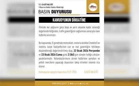 Elazığ Valiliği’nden Kar Yağışı Uyarısı: Motosiklet ve Motorlu Kuryelere İki Gün Trafik Yasağı