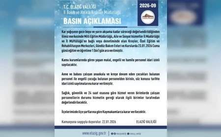 Elazığ Valiliği: “Yoğun kar yağışı nedeniyle merkezde eğitime 1 gün ara verildi”