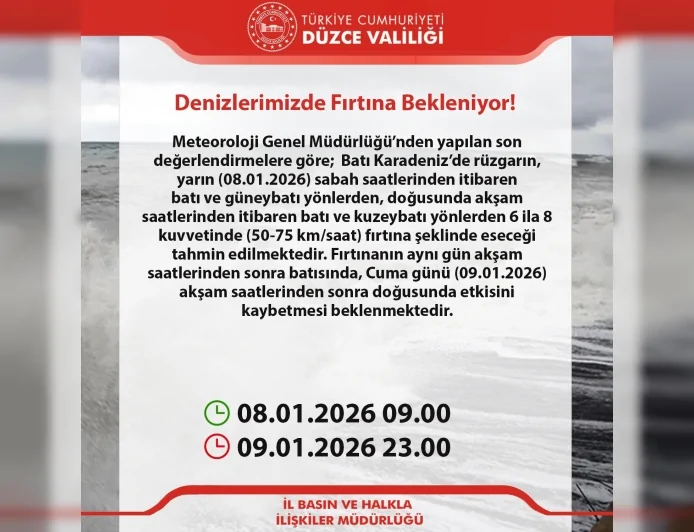 Düzce Valiliği’nden Batı Karadeniz İçin Fırtına Uyarısı Denizlerde Kuvvetli Rüzgar Bekleniyor