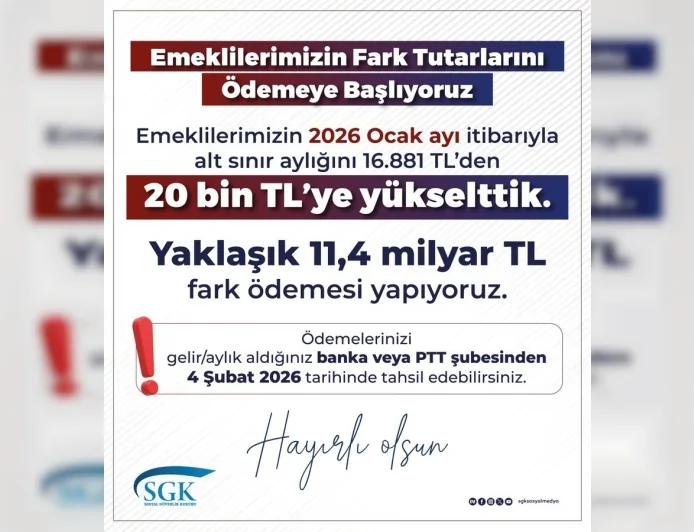 Sosyal Güvenlik Kurumu: “Emeklilerimize ve hak sahiplerine fark tutarlarını ödüyoruz”