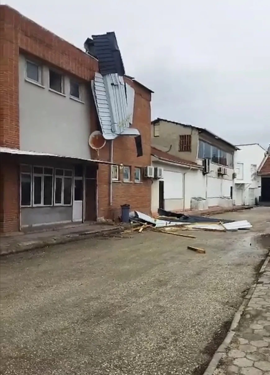 Çankaya Mahallesi’nde Şiddetli Rüzgar Etkili Oldu Çatılar Uçtu Ağaçlar ve Çöp Kovaları Devrildi