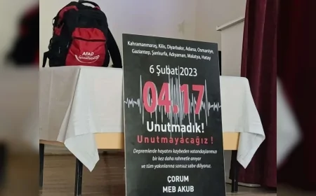 ÇORUM’DA DANIŞMEND GAZİ İMAM HATİP ORTAOKULU’NDA 6 ŞUBAT YIL DÖNÜMÜNDE ÖĞRENCİLERE AFET EĞİTİMİ