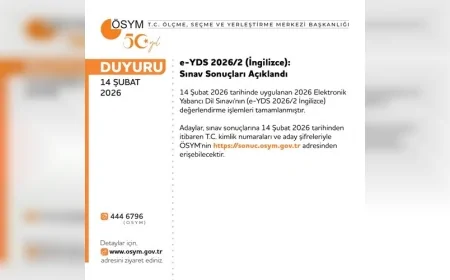 ÖSYM Başkanlığı: “e-YDS 2026/2 İngilizce Sınav Sonuçları 14 Şubat Saat 18.10 İtibarıyla Erişime Açıldı”
