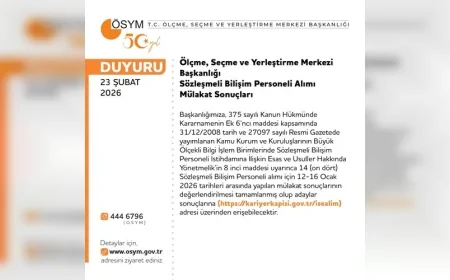 Ölçme, Seçme ve Yerleştirme Merkezi Başkanlığı Sözleşmeli Bilişim Personeli Alımı Mülakat Sonuçlarını Açıkladı