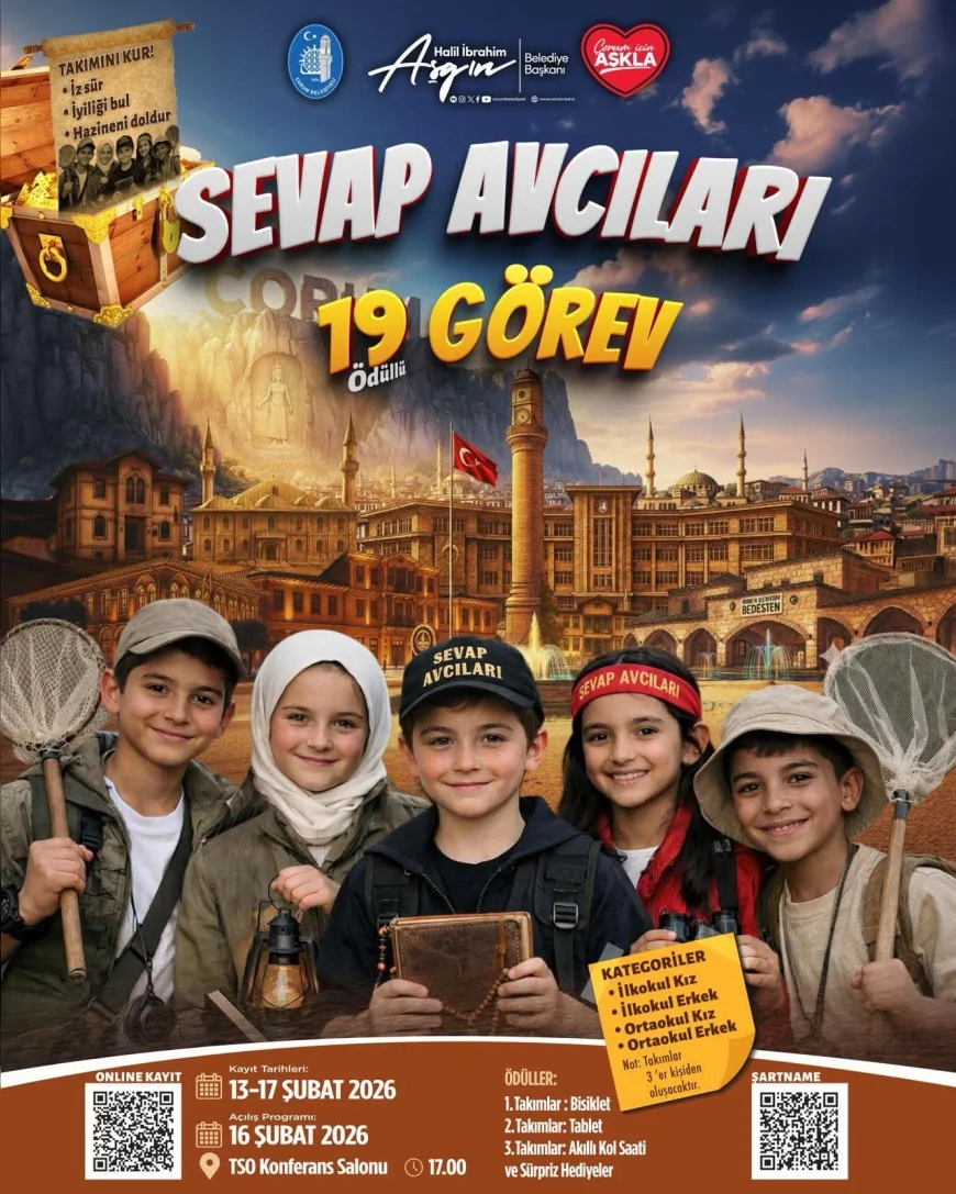 Çorum Belediyesi Gençlik Hareketi’nden “Sevap Avcıları” Yarışması: “19 Gün Boyunca Her Gün Farklı Bir Sevap Görevi”