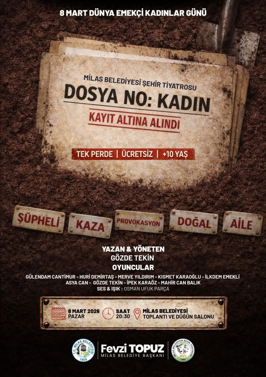 MİLAS BELEDİYESİ 8 MART’TA “DOSYA NO: KADIN – KAYIT ALTINA ALINDI” OYUNUNU ÜCRETSİZ SAHNELEYECEK