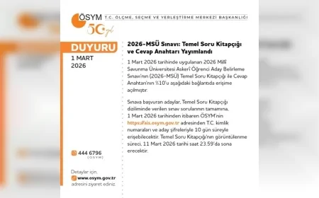 ÖSYM Başkanlığı: “2026-MSÜ Temel Soru Kitapçığı ve Cevap Anahtarı’nın Yüzde 10’u Erişime Açıldı”
