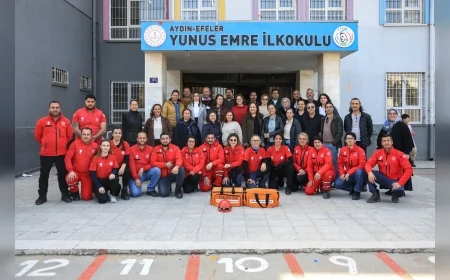 Efeler Belediyesi Arama Kurtarma Ekibinden Yunus Emre İlkokulu’nda Miniklere Uygulamalı Deprem ve Afet Bilinci Eğitimi