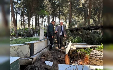 İzmir’de fırtınanın zarar verdiği mezarlıklarda onarım ve temizlik çalışmaları hızla tamamlanıyor!