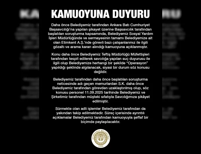 Etimesgut Belediye Başkanı Erdal Beşikcioğlu: “Belediyemize yönelik bir operasyon söz konusu değil”