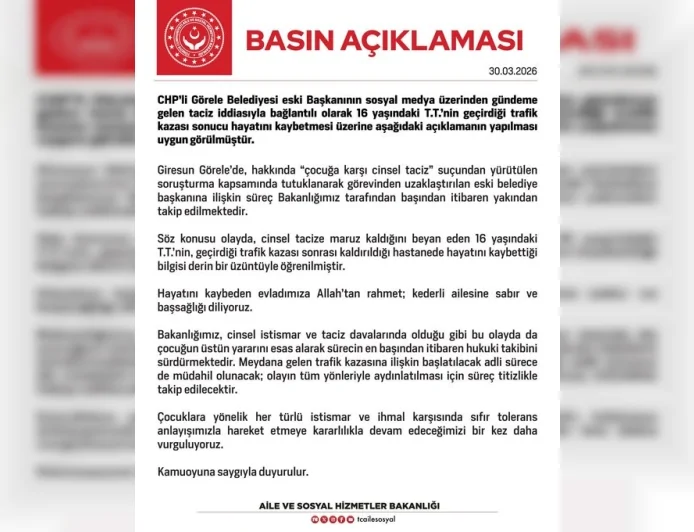 Aile ve Sosyal Hizmetler Bakanlığı: “16 yaşındaki T.T.’nin ölümü derin üzüntü yarattı süreç titizlikle takip ediliyor”