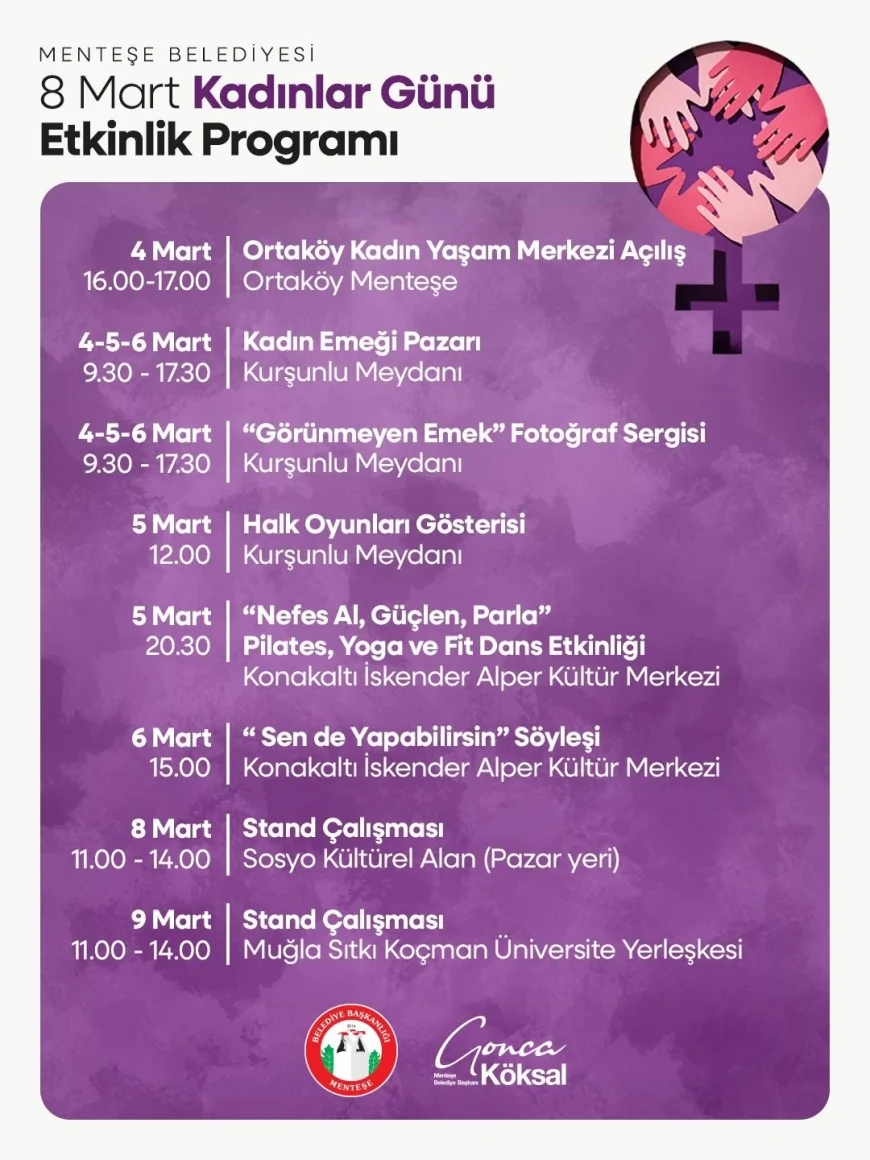 MENTEŞE BELEDİYESİ 8 MART DÜNYA KADINLAR GÜNÜ’NDE HAFTA BOYU DAYANIŞMA VE GÜÇ BİRLİĞİ ETKİNLİKLERİ DÜZENLEYECEK!