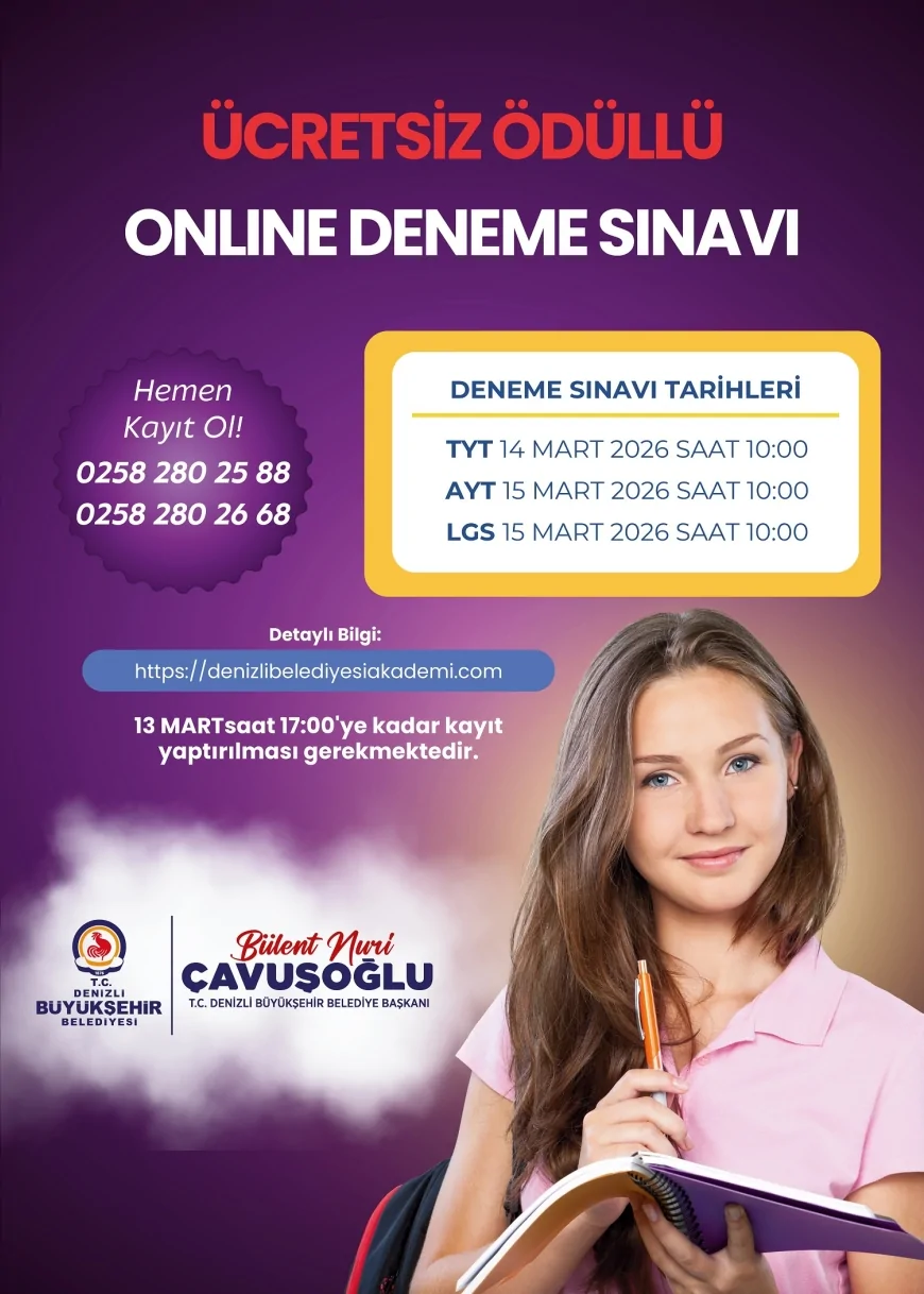 DENİZLİ BÜYÜKŞEHİR BELEDİYESİ ÖĞRENCİLER İÇİN AYLIK ONLİNE DENEME SINAVI UYGULAMASI BAŞLATIYOR