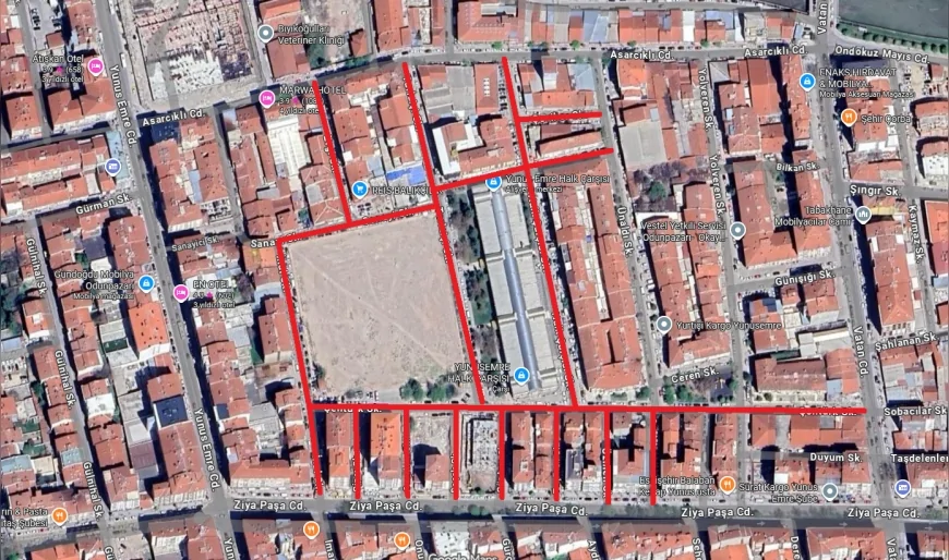 ESKİŞEHİR’DE KURTULUŞ MAHALLESİ KAPALI PAZAR YERİ İNŞAATI NEDENİYLE 15 SOKAK GEÇİCİ OLARAK TRAFİĞE KAPATILACAK