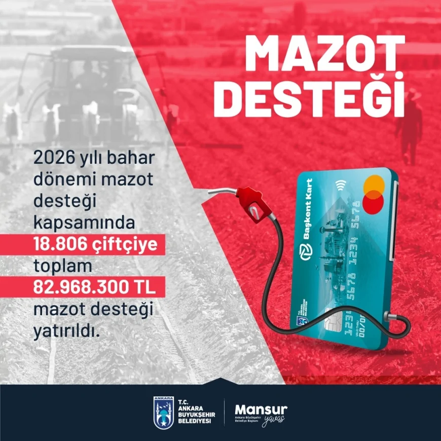 Ankara Büyükşehir Belediyesinden çiftçilere 82 milyon TL mazot desteği