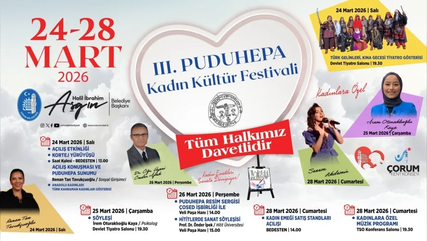 Çorum’da III. Puduhepa Kadın Kültür Festivali 24 Mart’ta Başlıyor