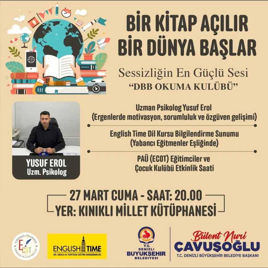 DENİZLİ BÜYÜKŞEHİR BELEDİYESİNDEN GENÇLER VE ÇOCUKLARA YÖNELİK OKUMA KULÜBÜ ETKİNLİĞİ DÜZENLENİYOR