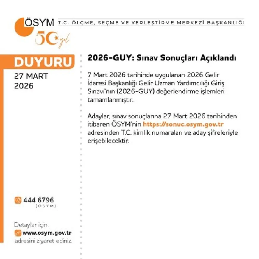 ÖSYM 2026 Gelir Uzman Yardımcılığı Giriş Sınavı Sonuçlarını Erişime Açtı