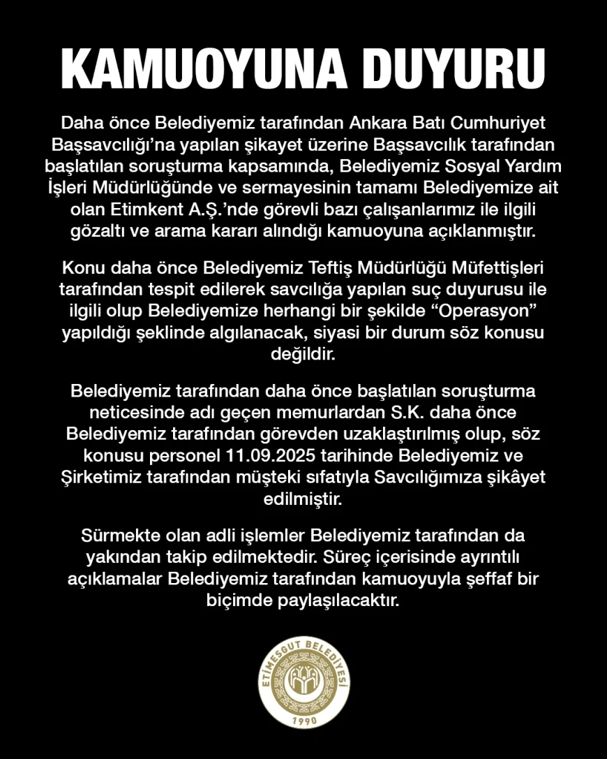 Etimesgut Belediyesi Şikayetiyle Başlayan Soruşturmada Gözaltı Kararları Alındı