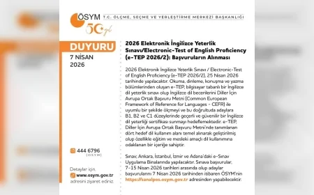 ÖSYM 2026 Elektronik İngilizce Yeterlik Sınavı Başvurularını 7-15 Nisan Tarihleri Arasında Alacak