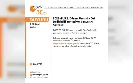 ÖSYM 2025 TUS 2. Dönem Uzmanlık Dalı Değişikliği Yerleştirme Sonuçlarını Erişime Açtı