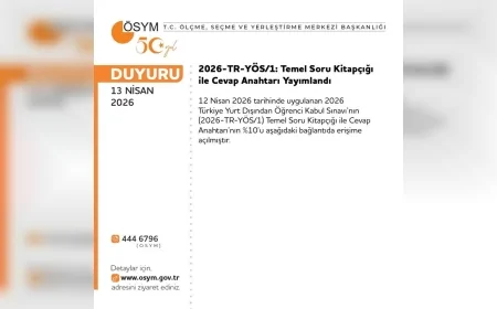 ÖSYM 2026-TR-YÖS/1 Temel Soru Kitapçığı ve Cevap Anahtarının Yüzde 10’unu Erişime Açtı