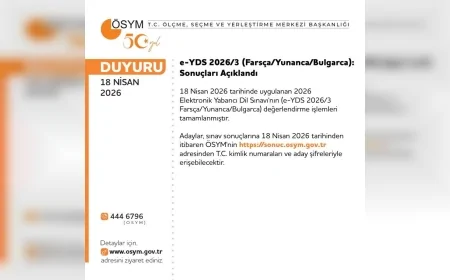 ÖSYM Başkanlığı e-YDS 2026/3 Farsça Yunanca Bulgarca sınav sonuçlarının açıklandığını duyurdu