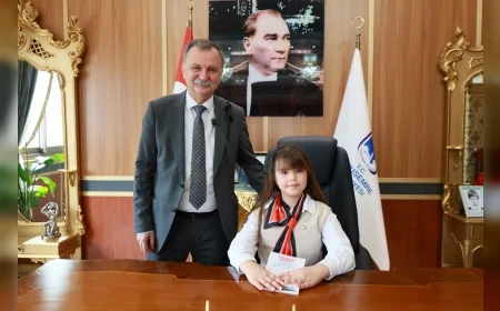 Yunusemre Belediye Başkanı Semih Balaban 23 Nisan’da Koltuğunu 1. Sınıf Öğrencisi Günnur Berrak Koç’a Devretti Çocukların Park Talebi Dikkat Çekti