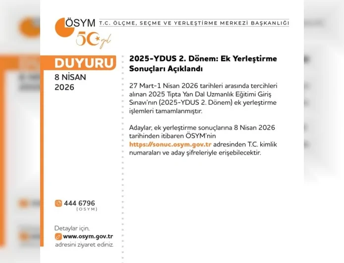ÖSYM 2025 YDUS 2. Dönem Ek Yerleştirme Sonuçlarını Erişime Açtı