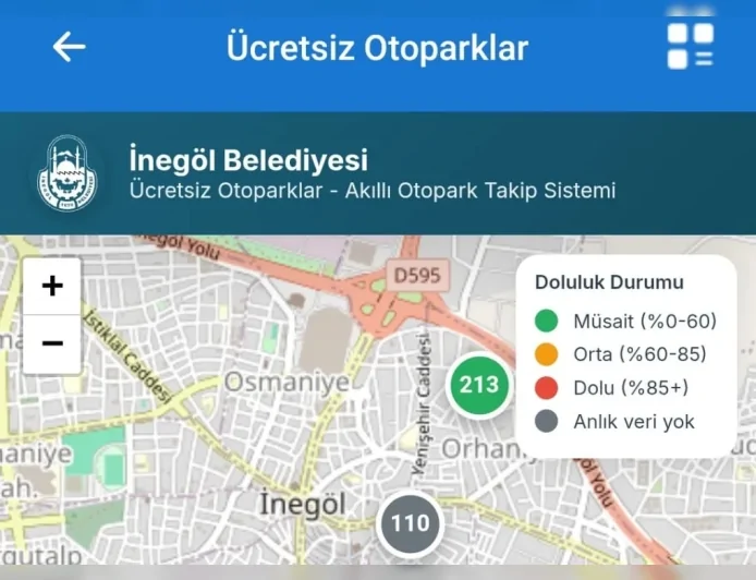 İnegöl Belediyesi “Senin Belediyen” uygulamasını yeniledi ücretsiz otopark doluluğu anlık takip edilecek