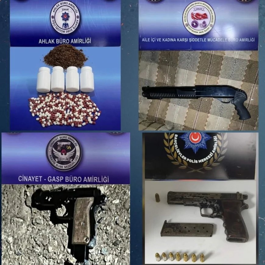 Çorum’da Bir Haftalık Asayiş Uygulamalarında 3 Bin 257 Kişi Sorgulandı, Silah ve Uyuşturucu Ele Geçirildi