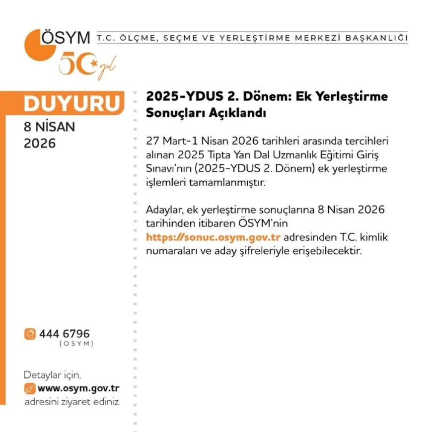 ÖSYM 2025 YDUS 2. Dönem Ek Yerleştirme Sonuçlarını Erişime Açtı