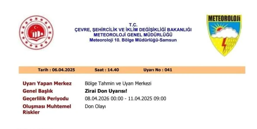 METEOROLOJİ GENEL MÜDÜRLÜĞÜ ZİRAİ DON UYARISI YAPTI KARADENİZ’İN İÇ KESİMLERİNDE KUVVETLİ SOĞUK BEKLENİYOR