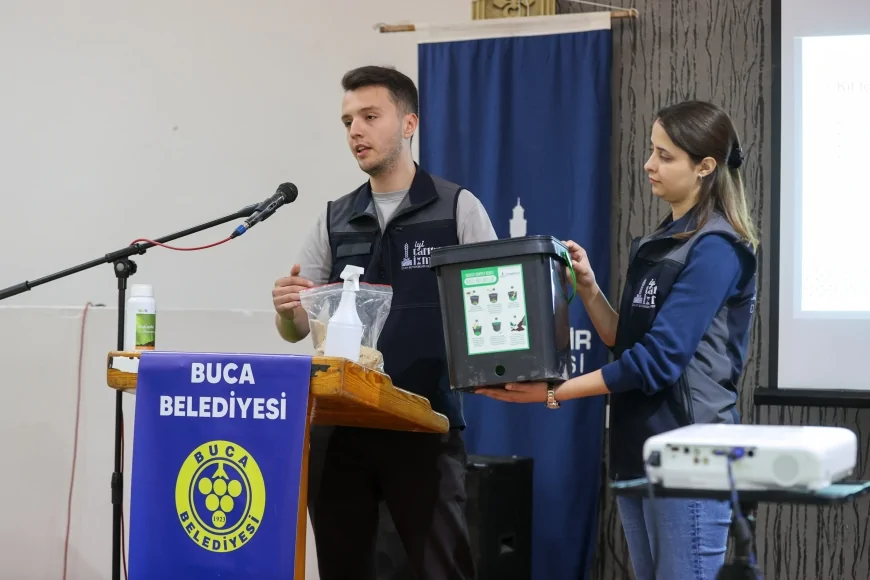 İzmir Buca’da mutfak atıkları komposta dönüşüyor vatandaşlara ücretsiz set desteği sağlandı