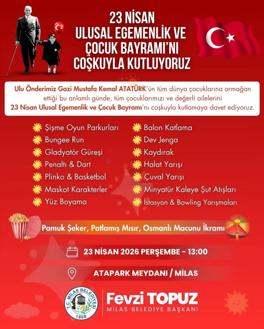 MİLAS BELEDİYE BAŞKANI FEVZİ TOPUZ: “23 NİSAN’DA ÇOCUKLARIMIZ İÇİN DOLU DOLU BİR ŞENLİK HAZIRLADIK”