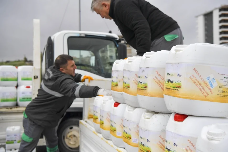 ANKARA BÜYÜKŞEHİR BELEDİYESİNDEN 916 ÜRETİCİYE YÜZDE 50 HİBELİ 177 BİN LİTRE SIVI GÜBRE DESTEĞİ