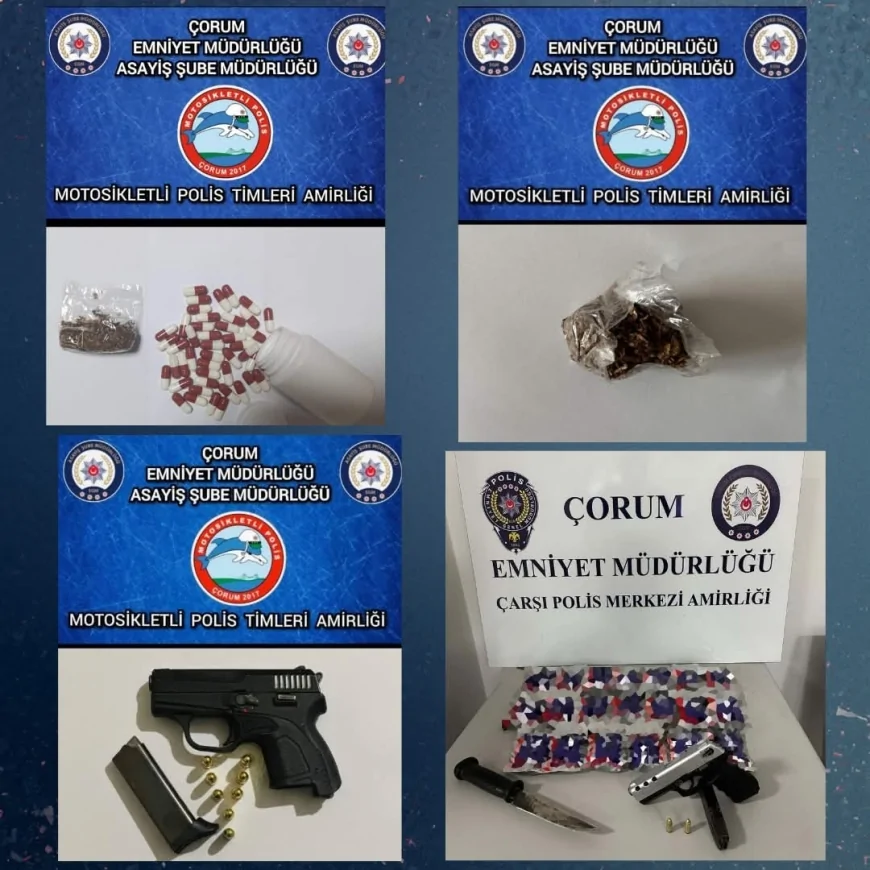Çorum Emniyet Müdürlüğü bir haftalık asayiş bilançosunu açıkladı 3 bin 171 kişi sorgulandı silah ve uyuşturucu ele geçirildi