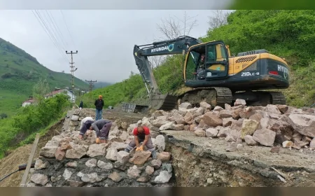Ordu Büyükşehir Belediyesi Gülyalı Taşlıçay’da Heyelan Riskine Karşı Koruma Duvarı İnşa Etti