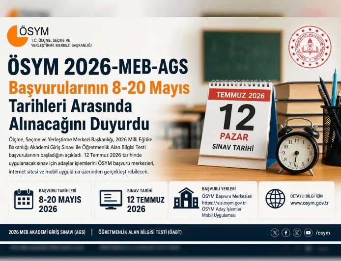 ÖSYM 2026-MEB-AGS Başvurularının 8-20 Mayıs Tarihleri Arasında Alınacağını Duyurdu