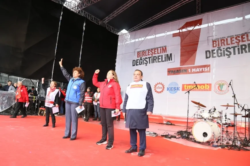 KESK Eş Genel Başkanı Ayfer Koçak: “Bu düzeni biz değiştireceğiz” ortak 1 Mayıs manifestosu alanlarda okundu