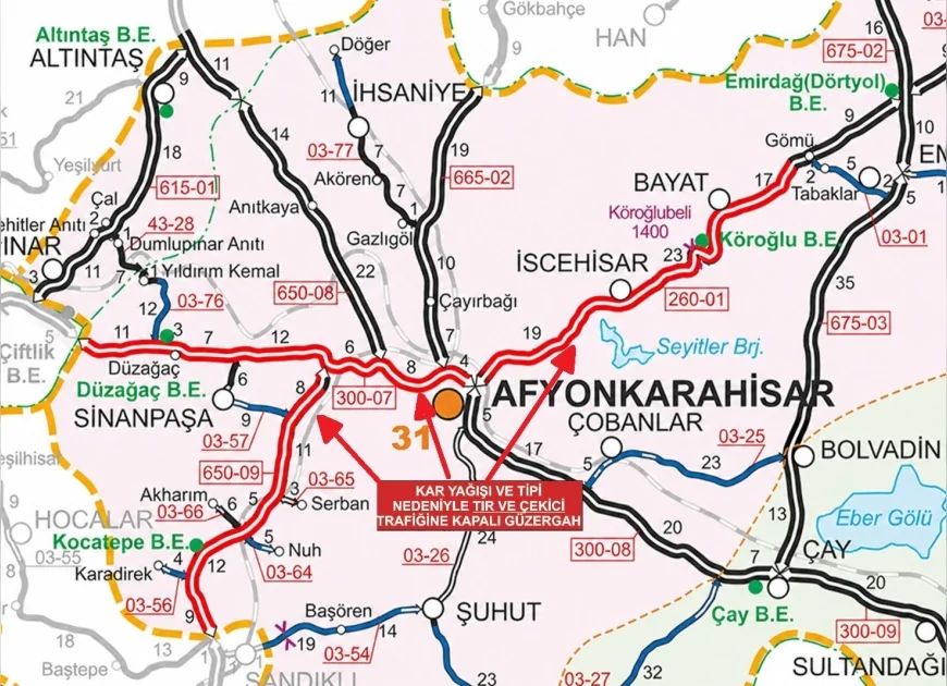 Ulaştırma ve Altyapı Bakanlığı Yoğun Kar Nedeniyle Üç Devlet Yolunu Tır Trafiğine Kapattı