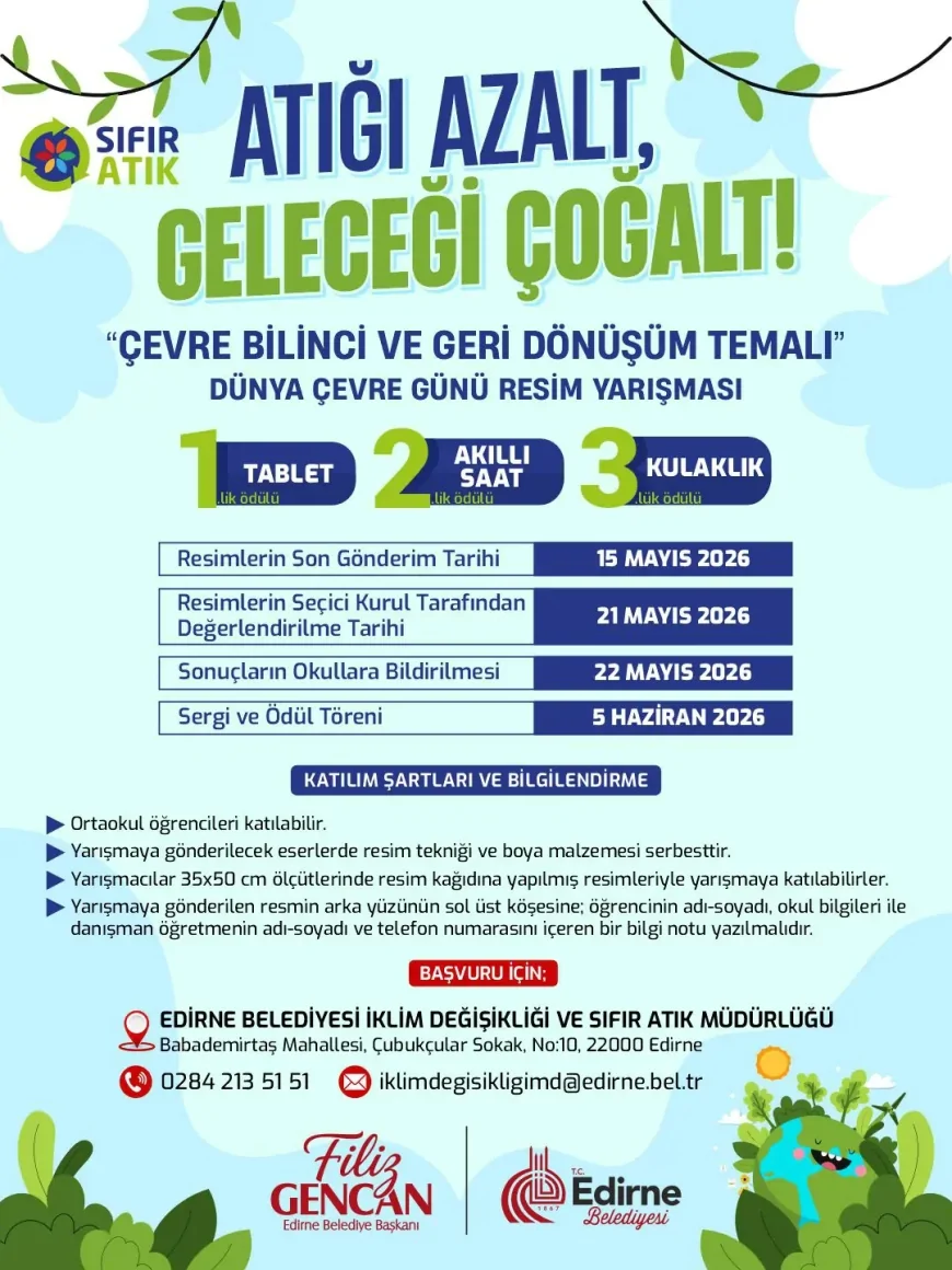 Edirne Belediyesi Ortaokul Öğrencileri İçin Çevre Temalı Resim Yarışması Başlattı