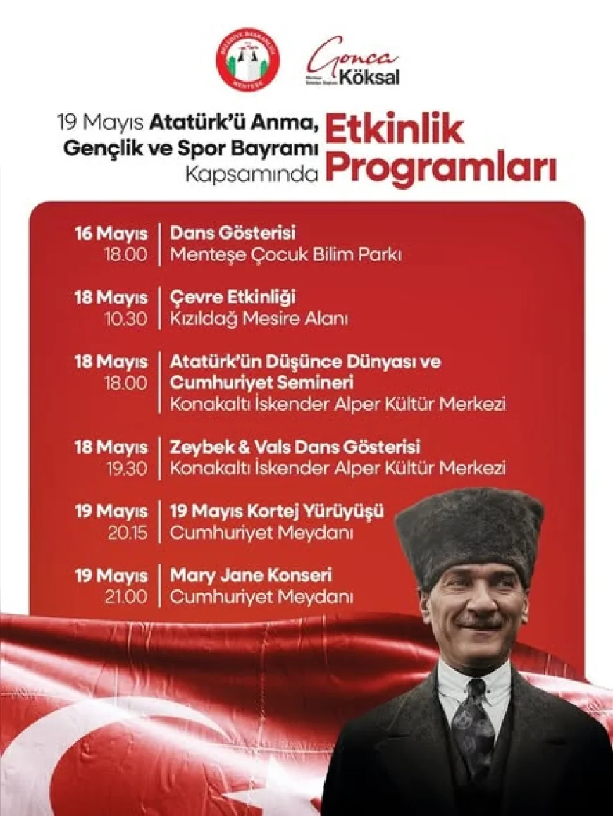 Menteşe’de 19 Mayıs Kutlamaları Dans Gösterileri, Çevre Etkinlikleri ve Mary Jane Konseriyle Başlayacak