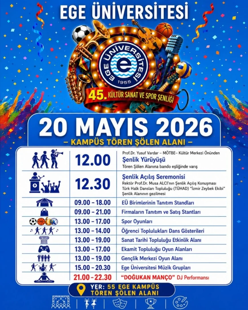 Ege Üniversitesi 45. Kültür Sanat ve Spor Şenliği 20 Mayıs’ta Bando Yürüyüşü ile Başlıyor