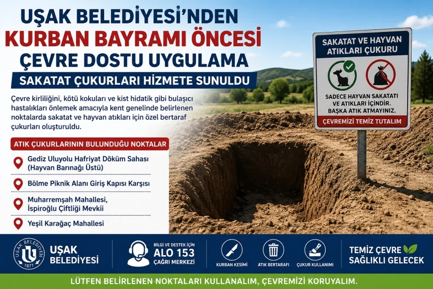 Uşak Belediyesi Kurban Bayramı Öncesi Çevre Kirliliği ve Hastalık Riskine Karşı Sakatat Çukurlarını Hizmete Açtı