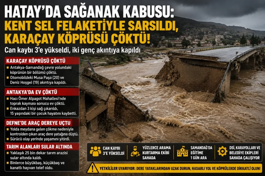 Hatay’da sağanak sonrası sel felaketi büyüdü, Karaçay Köprüsü çöktü, can kaybı 3’e yükseldi