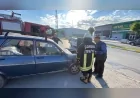 Çorum'da akaryakıt istasyonunda yakıt aldıktan sonra alev alan otomobil faciaya dönüşmeden söndürüldü