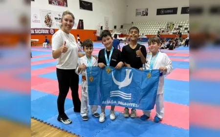 Aliağa Belediyesi Spor Okulları Karate Takımı Ege Ligi'nden 3 Altın ve Toplam 12 Madalya ile Döndü