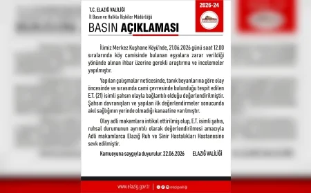 Elazığ Valiliği Kuşhane Köyü Camisinde Eşyalara Zarar Verilmesi Olayına İlişkin Açıklama Yaptı