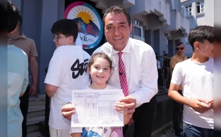 Giresun Belediye Başkanı Fuat Köse, Gedikkaya İlkokulu ve Ortaokulu'nda öğrencilerin karne sevincine ortak oldu